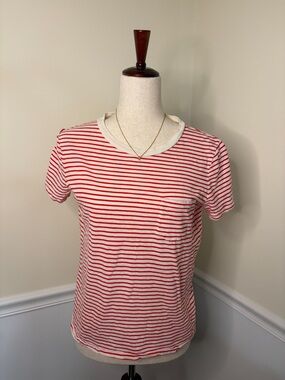 Madewell Red & White Stripe Crewneck Pocket Tee